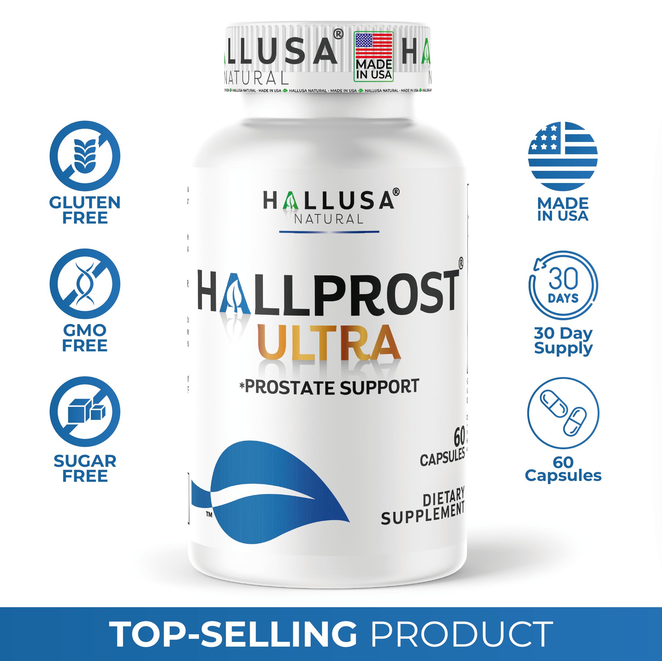 HALLUSA NATURAL HALLPROST ULTRA Prostate Health Vitamin Complex, 60 Capsules with Saw Palmetto, Organic Ingredients, Magnesium, Gluten-Free, Non-GMO Prostate Dietary Supplement