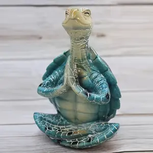 1 Zen-style praying hands turtle resin ornament, with a healing vintage crackle glaze design, meditation-themed tabletop decoration, suitable as a creative gift for yoga enthusiasts, ocean-themed Home Decor Accessory, and adding a touch of Zen to spaces.