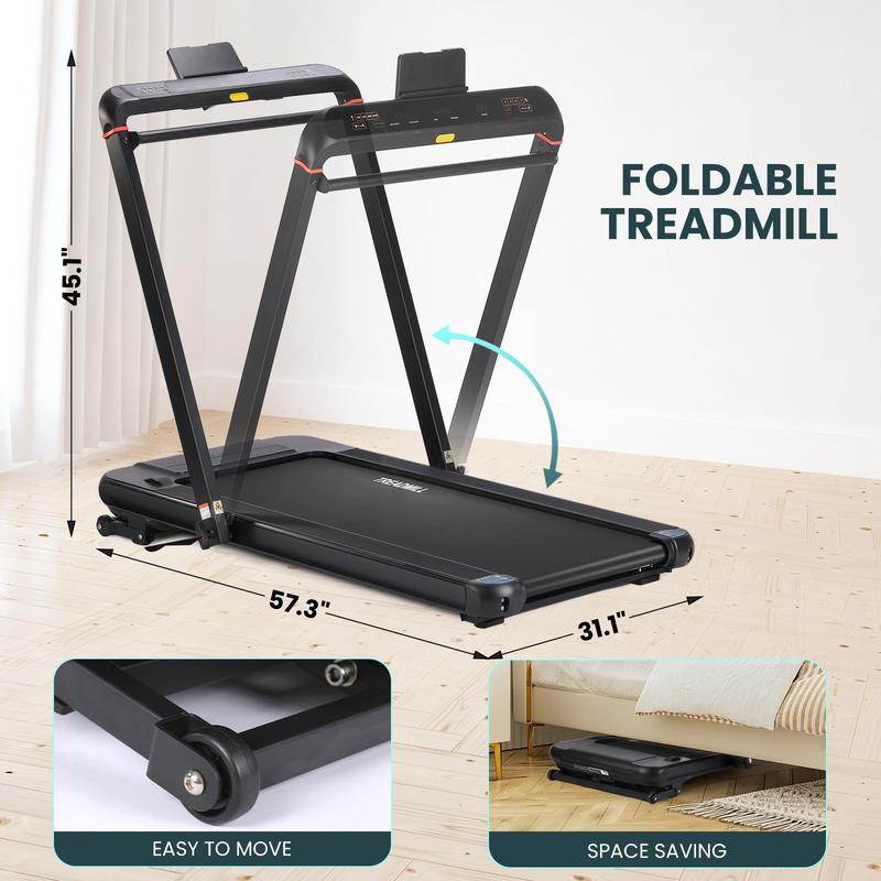 GARVEE 2-in-1 Foldable Under Desk Walking Treadmill with 15% Auto Incline, Handle Bar, LED Display, 7.5 MPH Max Speed, and 2.5HP Portable Motor for Home Use