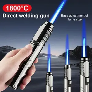 1800°C High Temperature Igniter Butane Lighter (Butane Gas Not Included in Delivery) Metal Outdoor Windproof Blue Powerful Flame Blowtorch Jet Lighter Welding Tools Gift Box Packing Suitable for Candles, BBQ, Stove, Camping, Boyfriend, Father's Day Gift