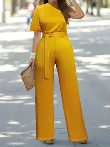 Plus Size Single Shoulder Tie Waist Jumpsuit for Women