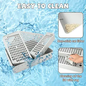 Adjustable Litter Box Ramp Cat Steps - 3-Step Litter Catcher Tray for Auto Litter Robots, Non-Slip Cat Stairs for Kitten & Senior Cats, Easy Clean 14"x9.2"x7.4"
