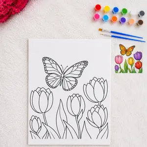 Tulip and Butterfly - Sip and Paint Canvas - Color Your Own Canvas - Canvas Paint Kit Activity