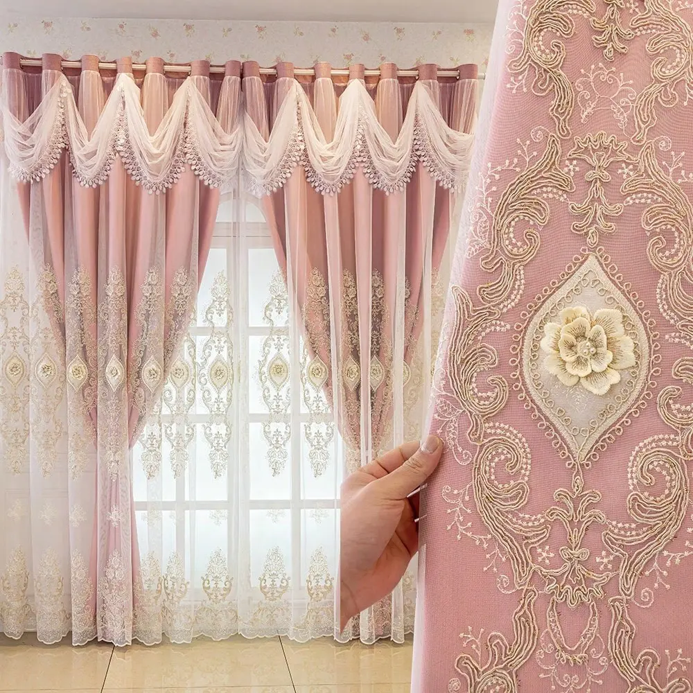 1pc Luxury Double Layer Sheer Curtain with Ruffled Hem, Princess Style, Light Blocking, Room Decor Curtain, Home Decorative Curtain, Suitable for Kids Room, Living Room, Bedroom, Double Layered, Home Decoration Curtain, Window Curtain