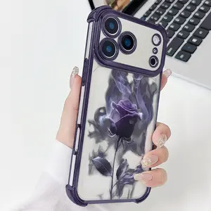 Purple Rose Airbag Phone Case, Compatible with iPhone 17 Pro Max/16/15/14/13/12/11 Pro Plus/16E, Galaxy S25/S23FE Lens Cover Waterproof, Shockproof, Drop-Proof, Scratch-Resistant Protection