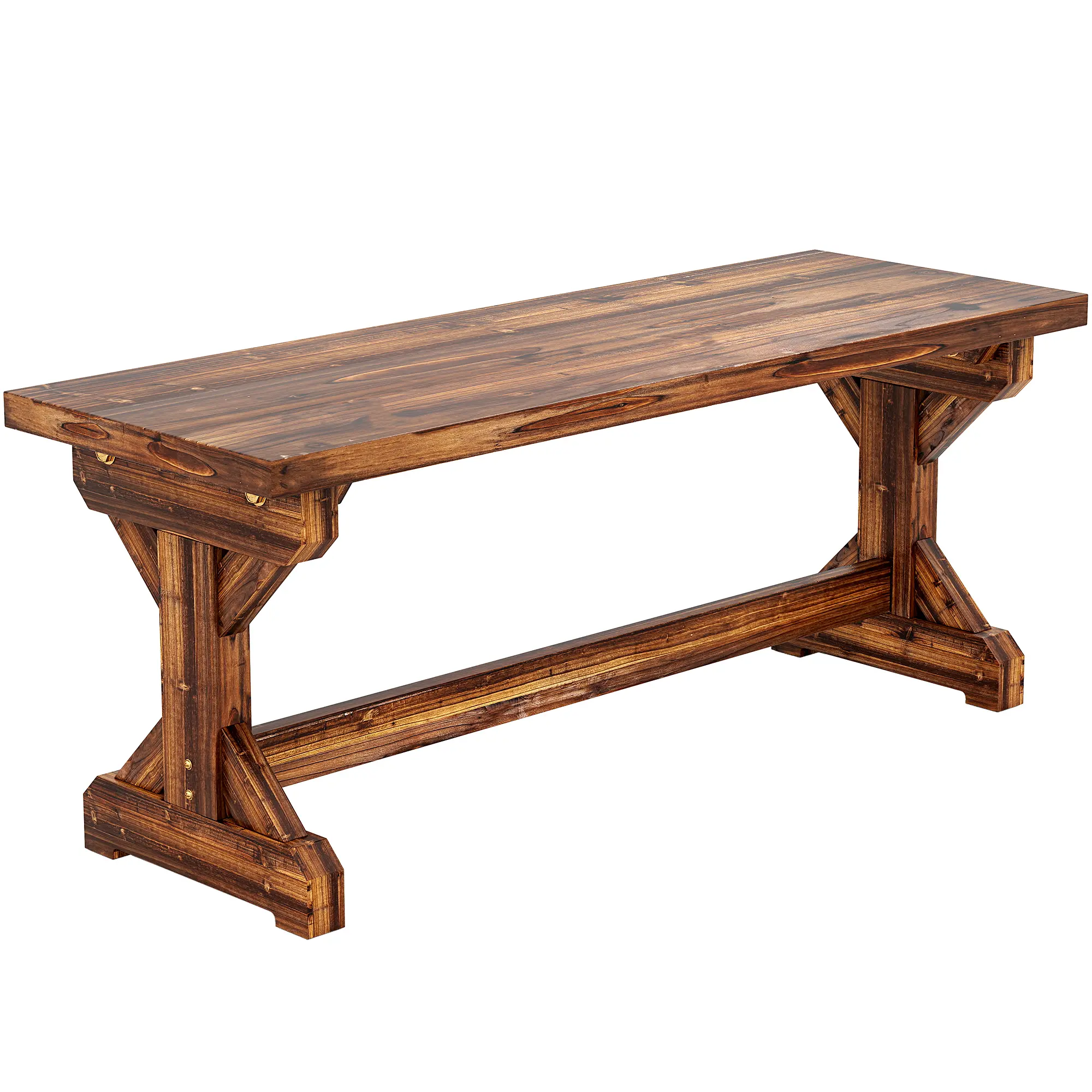 Rustic Outdoor Wooden Bench – Backless Garden Bench Patio Loveseat with X-Shape Base. 45" Wide. 100% Fir Wood. 528 lbs Capacity. Carbonized