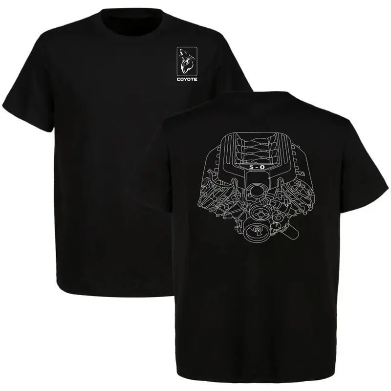 Men's Ford Coyote 5.0 Engine Print Casual Street Short Sleeve T-Shirt with Coyote Logo, Multi-Size Top for Car Lovers Fathers Day