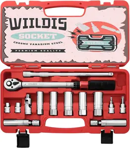 14 PCS 3/8 Inch Drive Spark Plug Socket Set with Click Torque Wrench（5-45 Lb.ft/6.8-61.2 Nm）, Magnetic Swivel Sockets, Universal Joint,