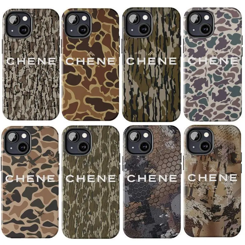 Vintage Chene Gear Waterfowl Camo Hunting Pattern Art Heavy Duty Tough Phone Case Shockproof Drop Protection Durable Hard Cover Aesthetic for iPhone 11 12 13 14 15 16 17 Pro Max Plus