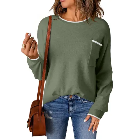 DOKOTOO Women's Casual Knitwear Crewneck Cuffed Long Sleeve Pocket Loose Fit Pullover Sweaters for Fall Winter 2026