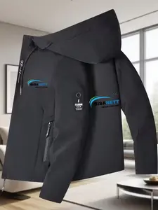 Men's Lightweight Windproof Ski Jacket with Zipper and Hat, Casual Fitted Design for Snowboarding, Cycling, Fishing