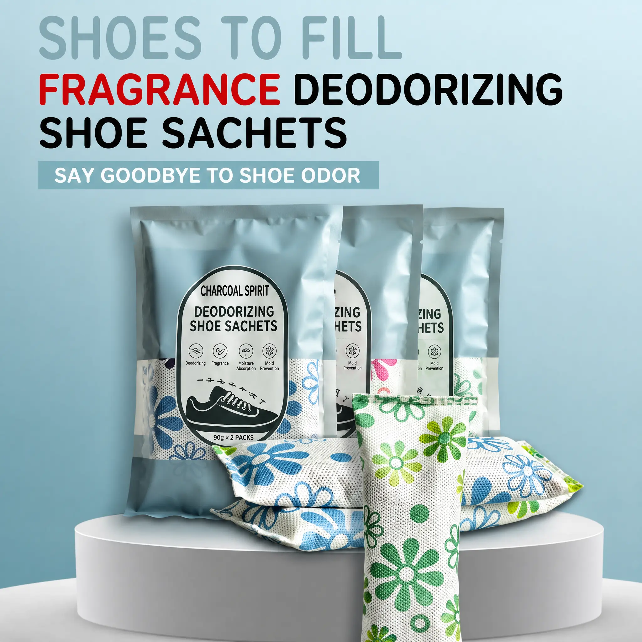 Spirit Reusable Bamboo Charcoal Shoe Deodorizer Sachets - Moisture-Absorbing Odor Eliminator Bags, Lavender/Rose/Unscented Options, Sun-Rechargeable for Shoes, Closets