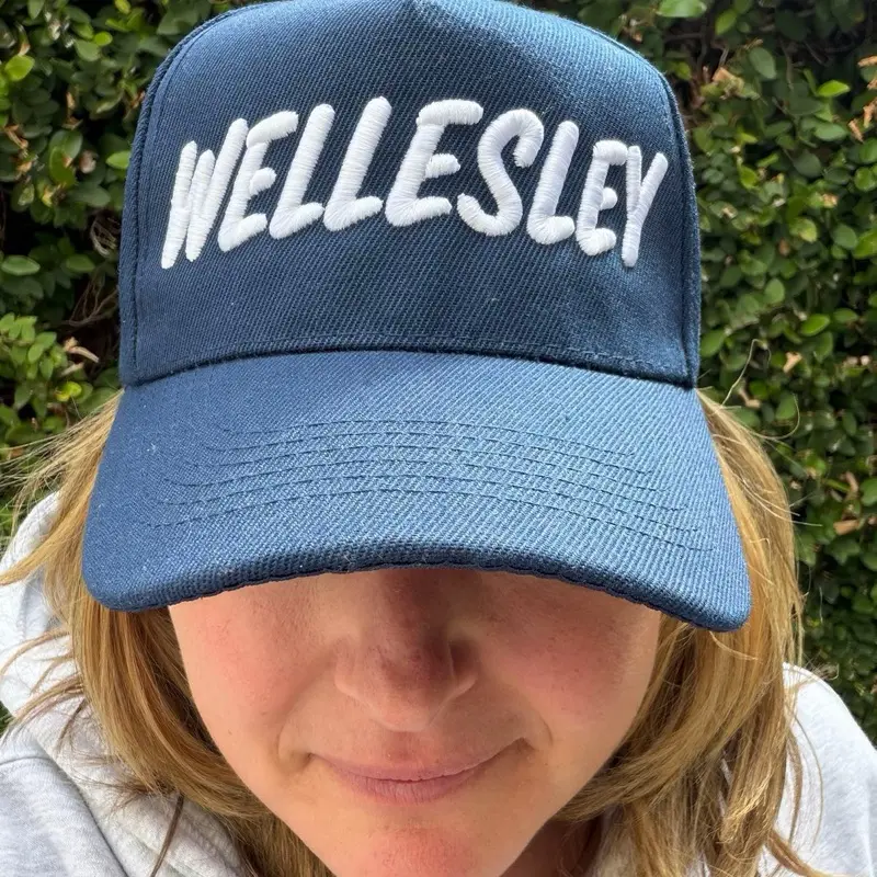 Wellesley hat navy blue with white puff embroidery