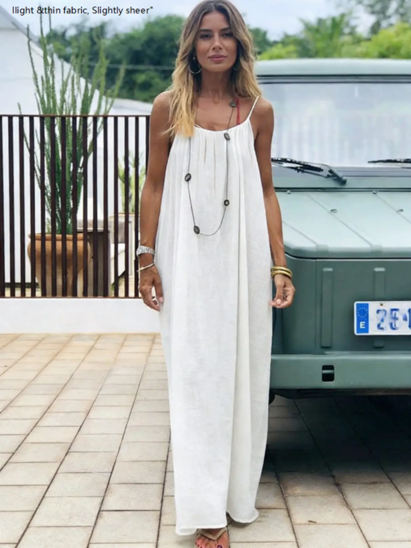 loose summer dress Shirred Pocket Linen Plain Green neckline Empire waist Loose A Serisse Women's Chic Burgundy Sleeveless