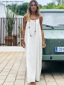 New Women's Sleeveless Backless Loose Fit Dress, Casual Long Dress for All Seasons, Comfortable Home Wear, Plain Pattern