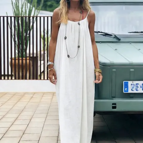 New Women's Sleeveless Backless Loose Fit Dress, Casual Summer Long Dress for All Seasons, Comfortable Home Wear, Plain Pattern, Casual Beach Dress, Casual Dresses