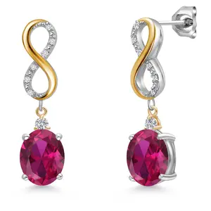 Infinity Drop Dangle Earrings For Women | 10X8MM Oval Gemstone Birthstone and White Lab Grown Diamond | 925 Silver and 10K Yellow Gold Oval