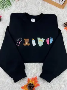 NICU Nurse Embroidered Sweatshirt, PEDS Baby Icons Crewneck, Neonatal Nurse Gift