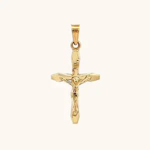 14K YELLOW GOLD SLIM INRI CRUCIFIX PENDANT