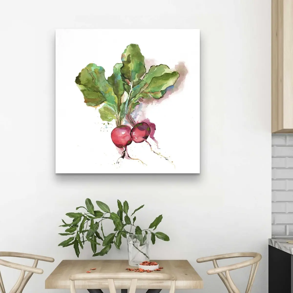 212 MAIN 32x32 in High-Def Watercolor Radish Illustration Print Wall Art Poster, Artistic Home Decoration, Ideal Gift for Room, Artwork