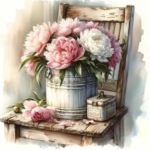 Diamond Mosaic Peony Flower Pattern For Adults Beginners Diamond Painting Chair DIY Embroidery Barrel Holiday Gifts Needle Crafts Kit