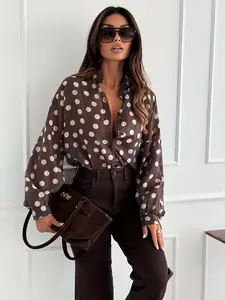 Women's Elegant & Polka Dot Top, Loose Fit Long Sleeve Shirt, Semi-Transparent Stand Collar, All Seasons