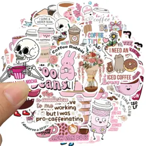 50pcs Funny Coffee Stickers for Cups, Water Bottles & Scrapbook, Coffee Gifts, Party Decorations, Party Favors, Gifts for Men & Women
