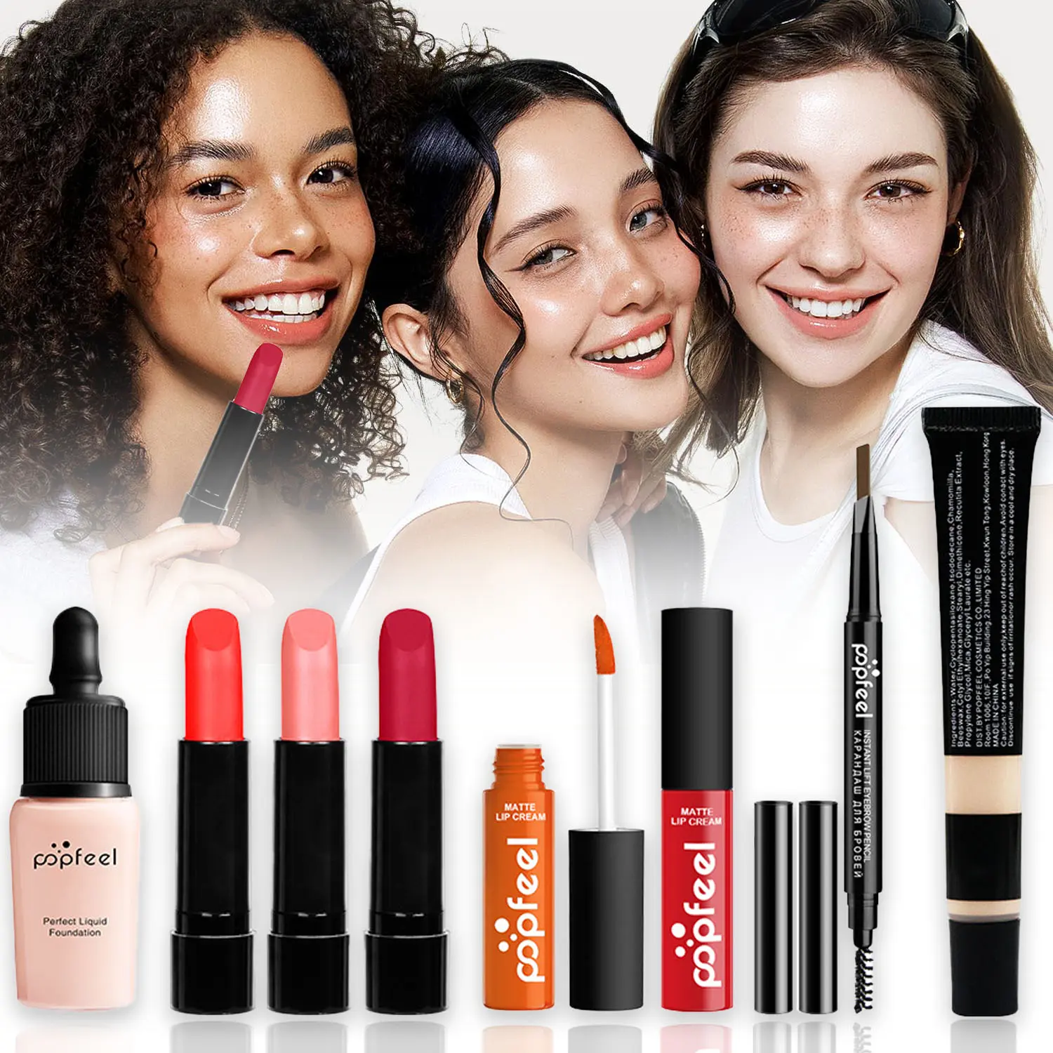 8-Piece Multi-Pack Complete Travel Makeup Kit - All-in-1 Full Face Essentials with Lip Gloss & Eyebrow Pencil, Travel-Friendly Cosmetic Set, Perfect Starter Gift for Teens & Beginners