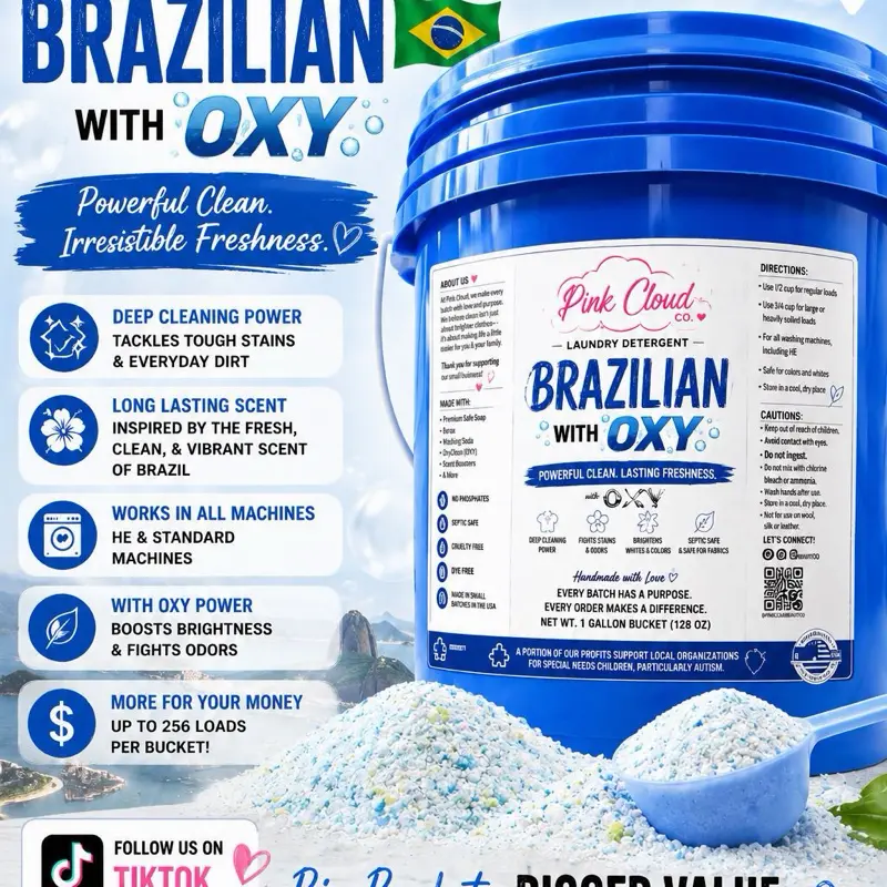 Pink cloud laundry detergent scent  booster Brazilian with oxy gallon bucket