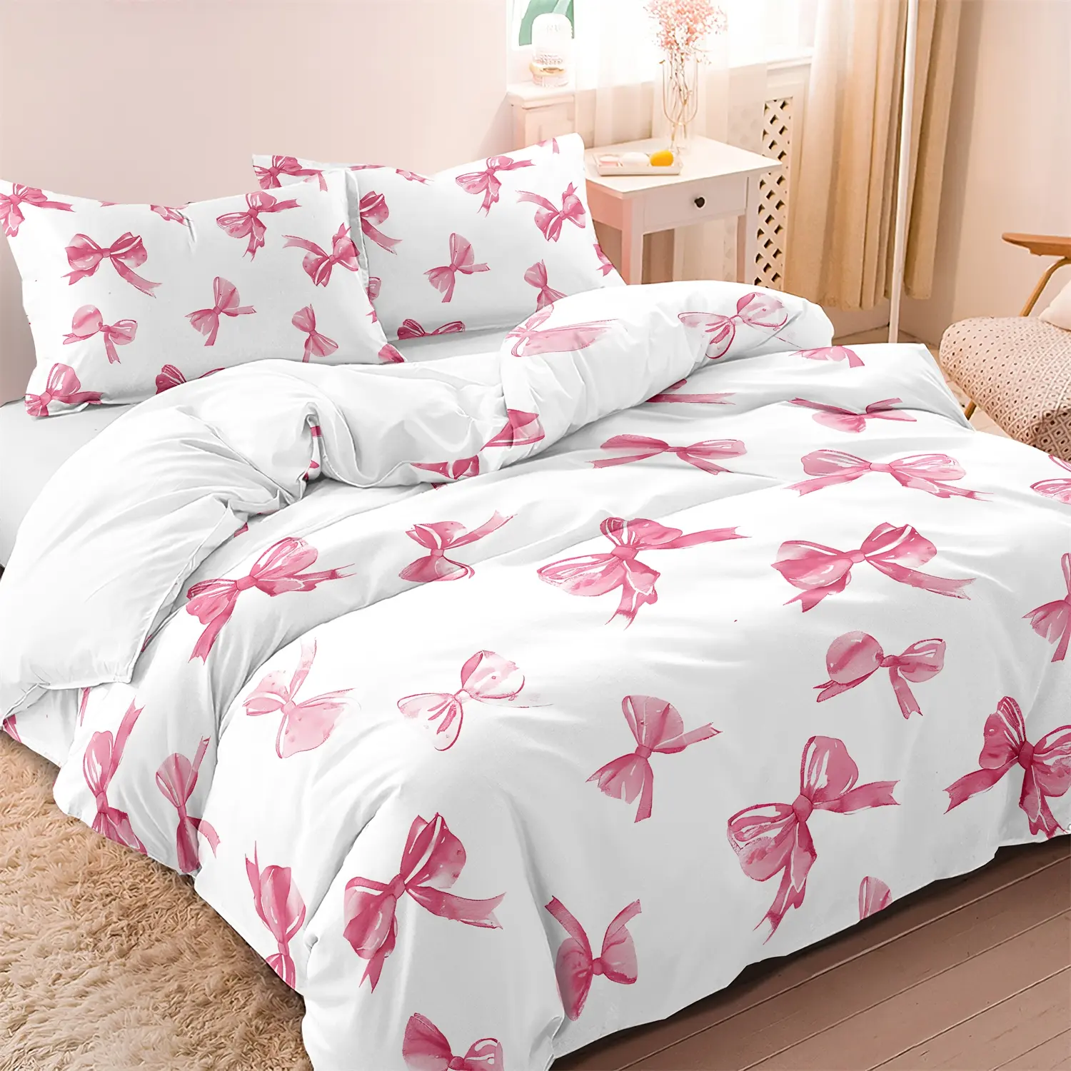 3Pcs Butterfly Bow Knot Pattern Bedding Set, Including 1 Count Duvet Cover & 2 Counts Pillowcase Without Filler, Soft Comfortable Bedding Set For Home Bedroom Dormitary Decor