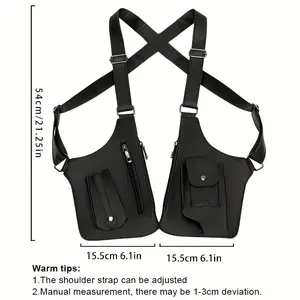 Men's Heavy Duty Cargo Vest Bag - Zipper Closure with Flip Pocket, Adjustable Shoulder Strap, Suitable for Fitness, Travel, Street Style - Phone, Wallet, Key Organizer - Black Available - Outdoor and Daily Essentials, Fitness Storage, Travel Accessories,