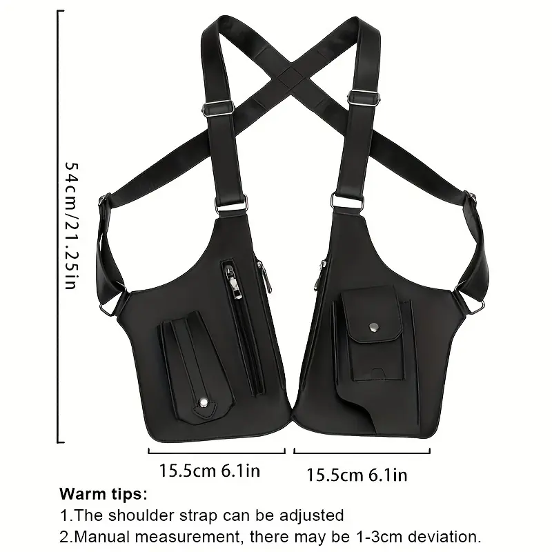 Men's Heavy Duty Cargo Vest Bag - Zipper Closure with Flip Pocket, Adjustable Shoulder Strap, Suitable for Fitness, Travel, Street Style - Phone, Wallet, Key Organizer - Black Available - Outdoor and Daily Essentials, Fitness Storage, Travel Accessories,