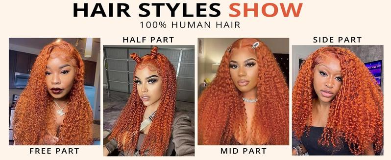 Ginger Wig Human Hair 13x6 Deep Wave Lace Front Wigs Human Hair Curly Wigs HD Transparent Lace Frontal 350 Colored Human Hair Wig Pre Plucked 180% Density 30 Inch