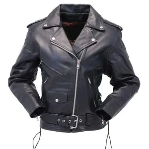 Women's Black Lace-Up Leather Motorcycle Jacket