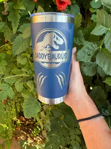 20oz Laser Engraved Tumbler | Daddysaurus | Jurassic Park Inspired | Custom Tumbler | Personalized | Gift for Dad | Dinosaur Lover Drinkware Flasks Drinkware Flasks