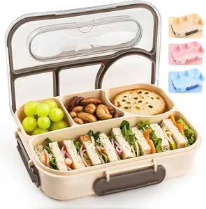 Bento Box Adult, Lunch Box Kids, 4-Compartment Lunch Containers, Drop-Proof, Dishwasher Safe & Made with BPA-Free Materials(Khaki)