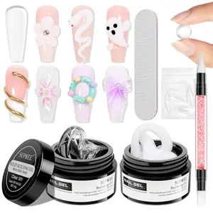 3D Nail Art Gel Clear and White Solid Builder Gel for Nails Non-Stick Hand Sculpture Hard Gels with Dual Form for Carving Patterns Decoration Nail Art Home Manicure DIY Clear&White