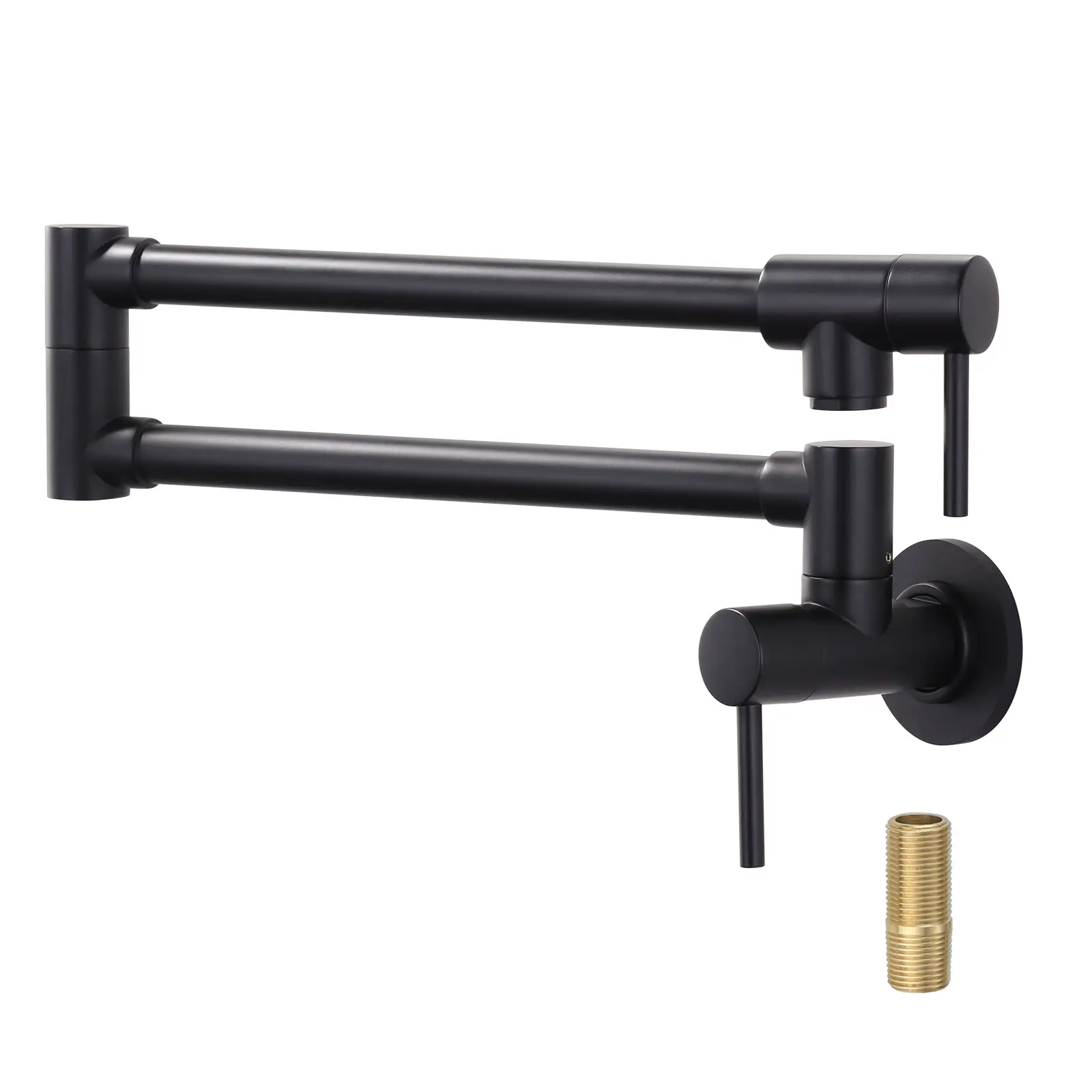 WOWOW Matte Black Solid Brass Wall Mounted Pot Filler - Double Handle, 2 Aerators, Folding Swing Arms, Modern Commercial Kitchen Faucet with Attachment, Aerator & Water-Saving Kitchen Taps, Commercial Kitchen Faucets