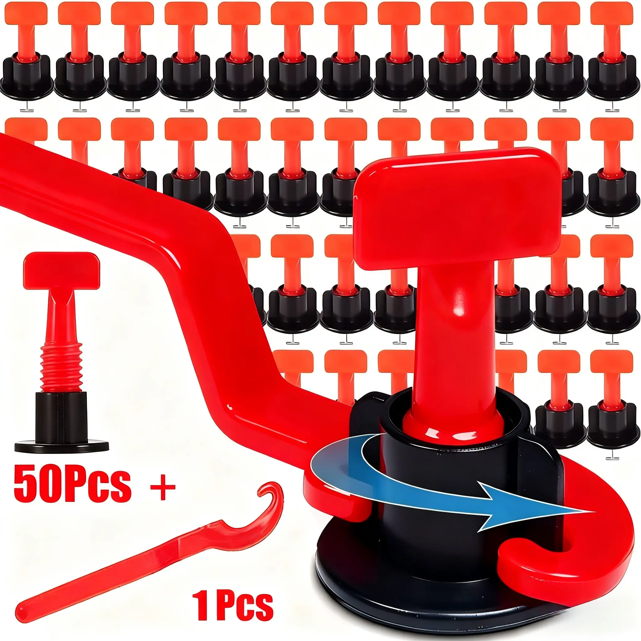 Tile Leveling System,50PCS Leveler & 1 Count Wrench, Reusable and Adjustable Tile Alignment and Spacing Tool, Home Hand Tools for Leveling Tiles, Home Repair Tools, Tile Installation Tools
