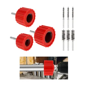 9-piece set of 1/2-inch, 3/4-inch, and 1-inch copper pipe cleaning brushes, suitable for electric drills, pipe cleaning brushes with stainless steel wire bristles, can clean copper/bronze/brass pipes used for welding