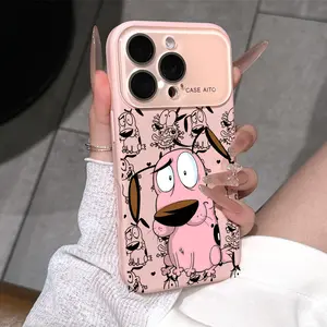 Cartoon Courage the Cowardly Dog Dopamine Ins Style Solid Color Phone Case with Ultra Skin friendly Touch, All Inclusive Lens Phone Case Suitable for iPhone 17 16 15 14 13 12 Pro Max Air