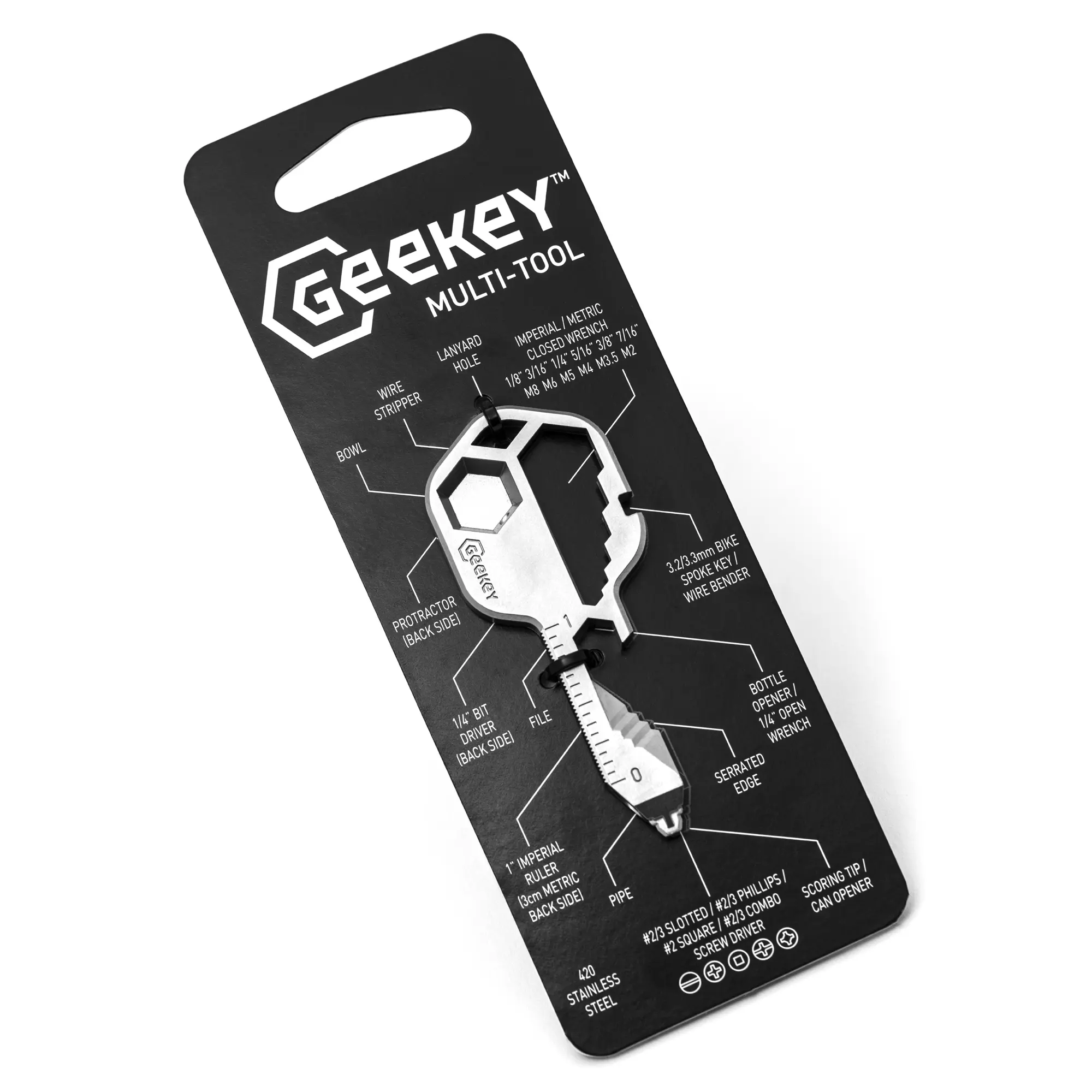 Geekey Multi-tool Multipurpose Tool Multifunctional Key-shaped Design 16 Tools in One TSA Safe Stainless Steel Pocket-sized Accessory
