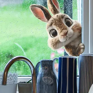 Self-Adhesive Transparent Rabbit Peephole Sticker, Waterproof PVC Window Decor, Easy Install Remove, Home Glass Door Decoration