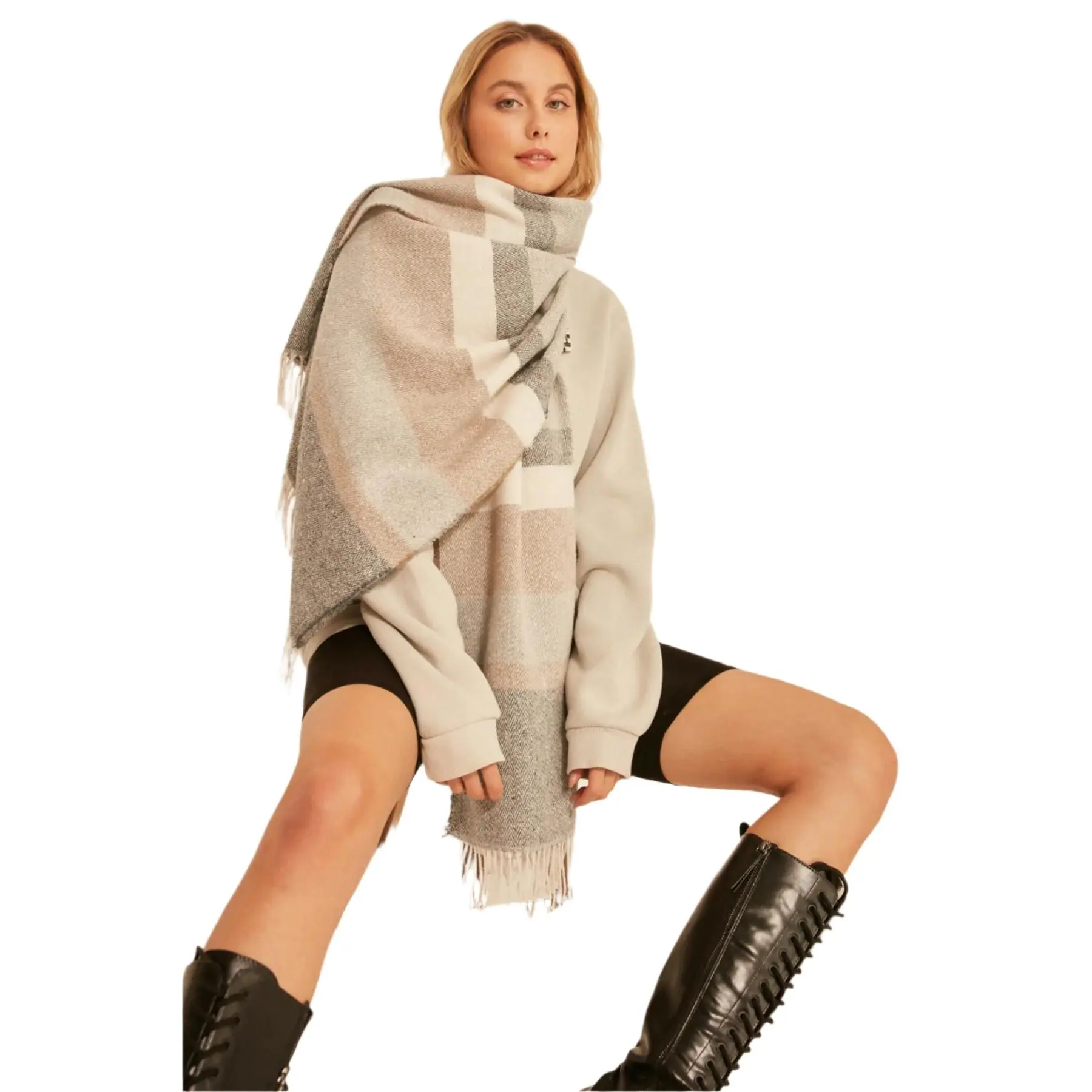 Women's Soft Pastel Scarf - Textured Striped Thick Shoulder Shawl, Gift For Mom