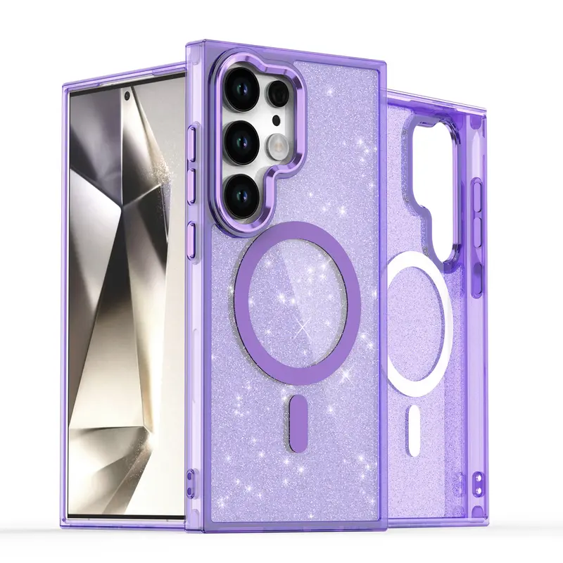 Glitter Magnetic Case for Samsung Galaxy S26 Ultra Plus S25 S24 FE [Compatible with MagSafe] Bling Sparkly Clear Phone Case, Shockproof Protective Cover for Women Girls