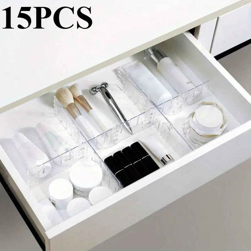 15PCS/set multifunctional drawer partition, drawer cabinet partition board DIY drawer partition board can be freely combined, divided into areas, compartments, underwear, socks, and classified storage compartments
