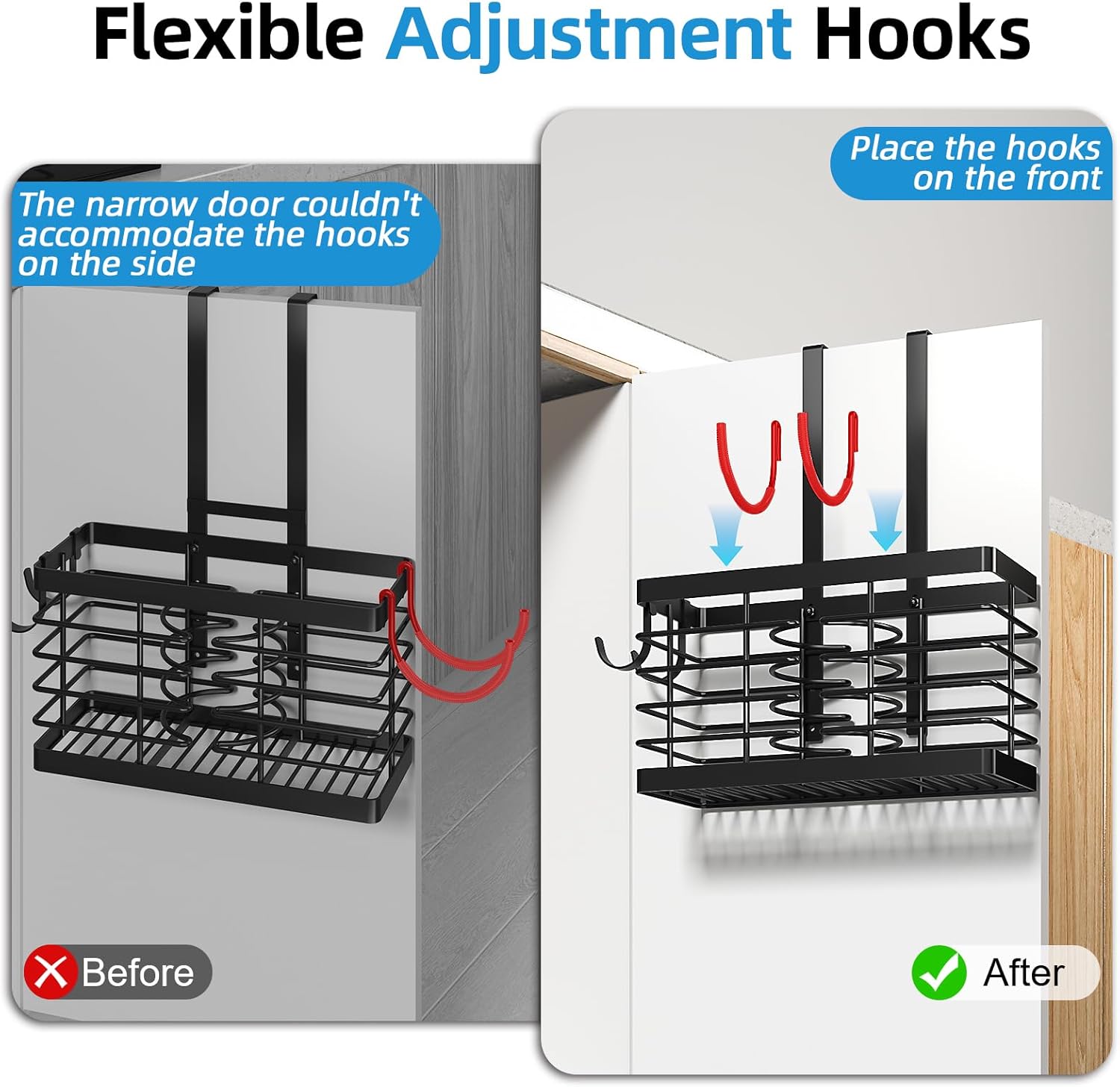 Hair Tool Organizer, Upgraded 3-in-1 Universal Hair Dryer Holder, Adjustable Height Metal Blow Dryer Holder Wall Mounted/Over Cabinet Door/Free-Standing