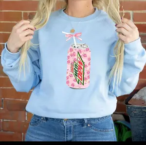 Coquette Diet Mtn Dew Sweatshirt, Floral Diet Mtn Dew Shirt, Cute Baby Pink Bow Tee, Trendy Soda Can With Roses,  Coquette Pink Bow Tee, diet mtn dew shirt