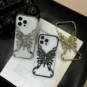 Borderless Hollow Butterfly Electroplated Glossy Phone Case Protection | Compatible with iPhone 17/16/15/14/13/12/11 Hard Shell Cellphone Protective Case Cover Protector Accessories