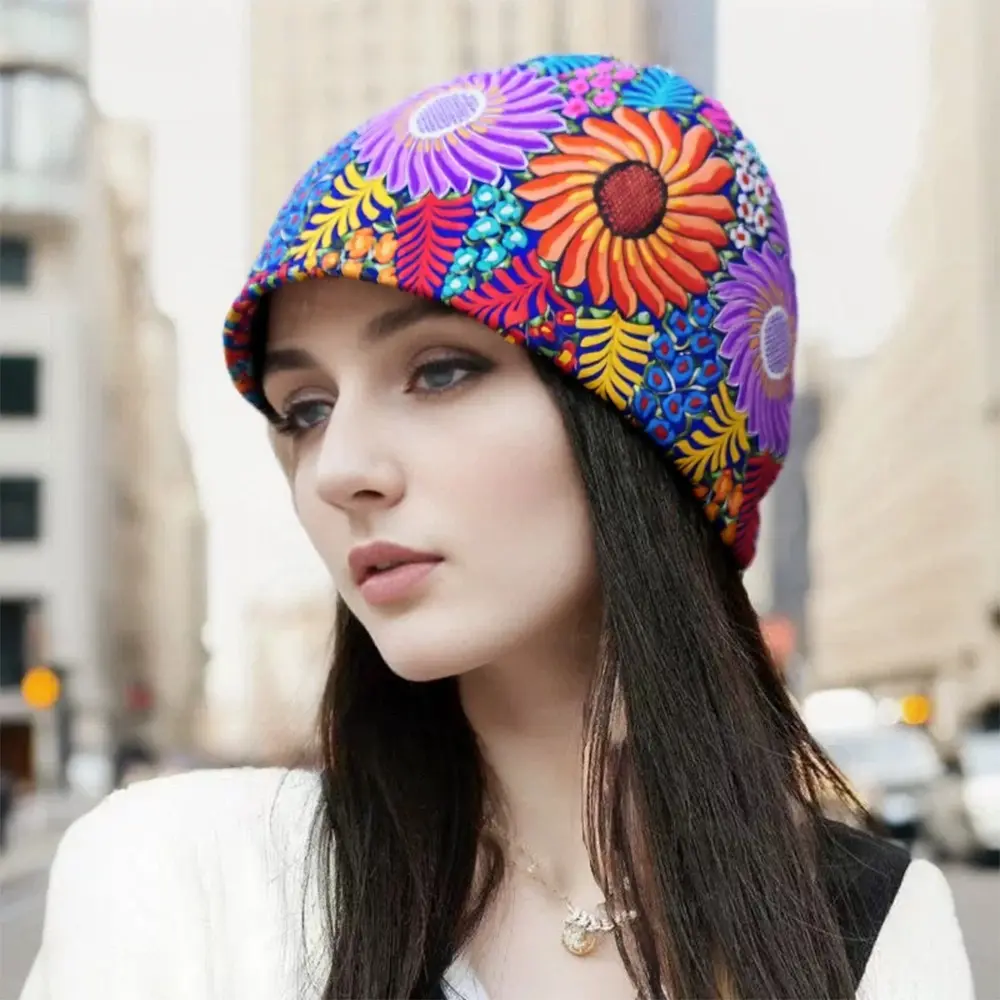 Women's 2-Piece Retro Boho Slouchy Beanie Caps - Floral Print, Lightweight Feel, Polyester, Not Embroidered, Exquisite Colorful Thin Hats, Ideal Gift for Girls, 2 Pieces, Exquisite Colorful Flower Print, Perfect Gift For Women And Girls, A, Two Piece Sets